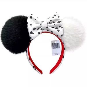 Disney Parks 101 Dalmations Cruella Fur Plush Ears Minnie Mouse Headband New
